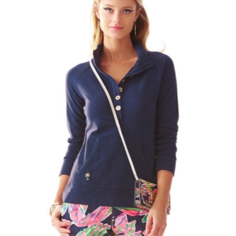 Lilly Pulitzer Captain Popover Top Sweatshirt in True Navy Blue - M